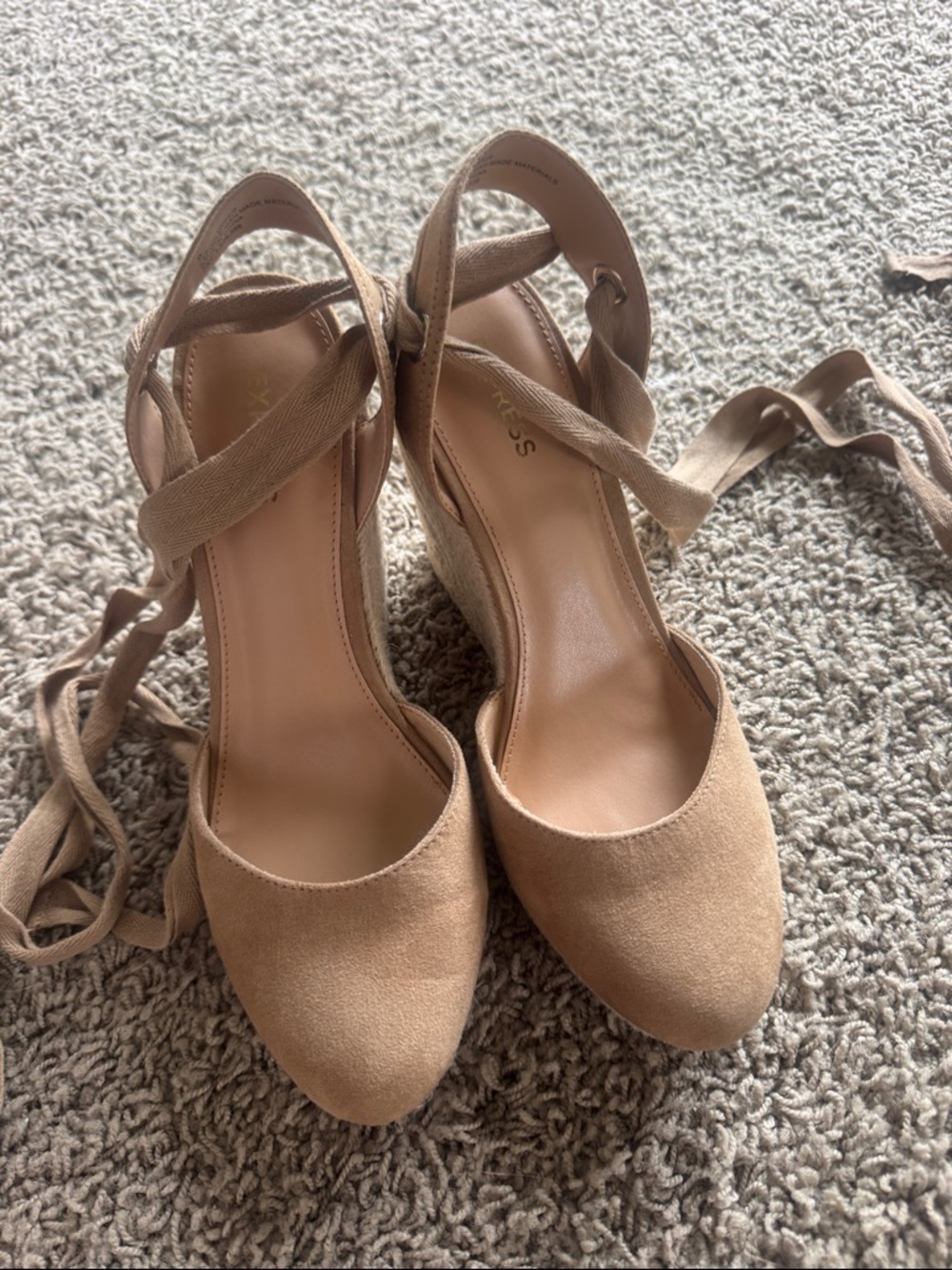 Express Tan Lace-Up Espadrille Wedge Sandals